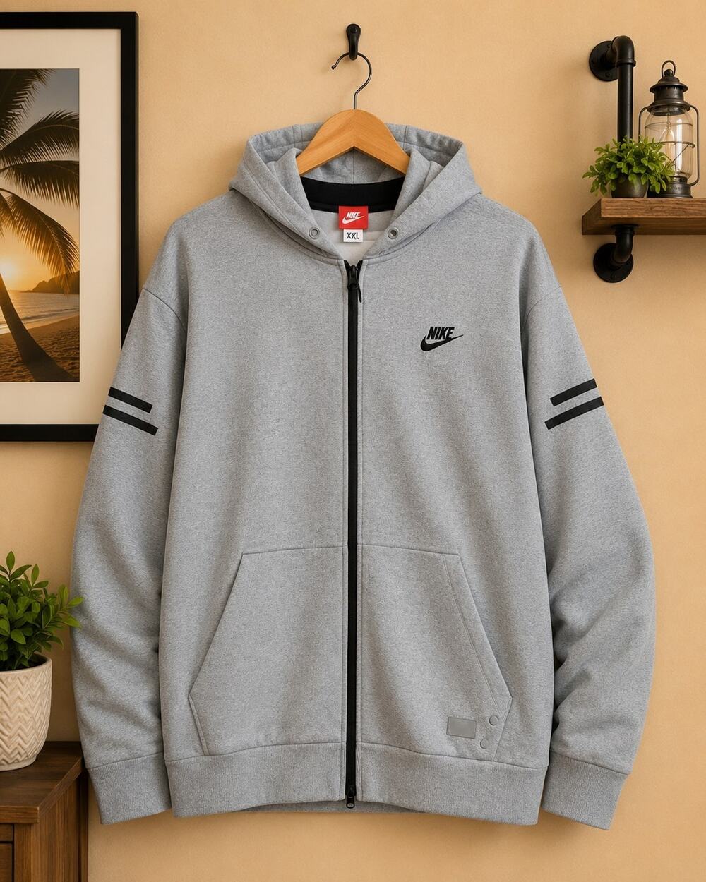 Nike Fleece Full Zip Swoosh Hoodie Men's 2XL White Navy Sportswear Sweatshirt